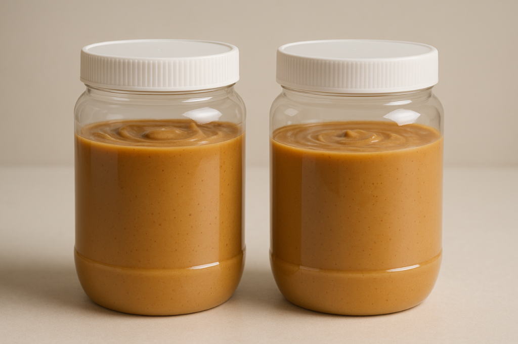 Food grade plastic containers with peanut butter